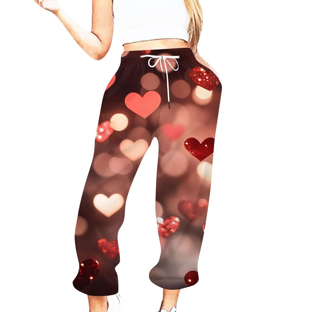 Women's Casual Fashion Valentine's Day Printed Casual Pants Sweatpants Trousers Drawstring Elastic Waist Drawstring Drawstring Drawstring Trousers