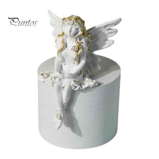 Small Angel Figurine Resin Figurine, Half Body Winged Fairy Sculpture with Gold Trim, Matte Warm White Decor Desk for Bedroom Shelf Gift Women