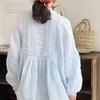 1116 Spring New Women's Crew Neck Japanese Ramie Shirt Loose Shirt Top Cardigan Vintage Age Reduction Long Sleeve