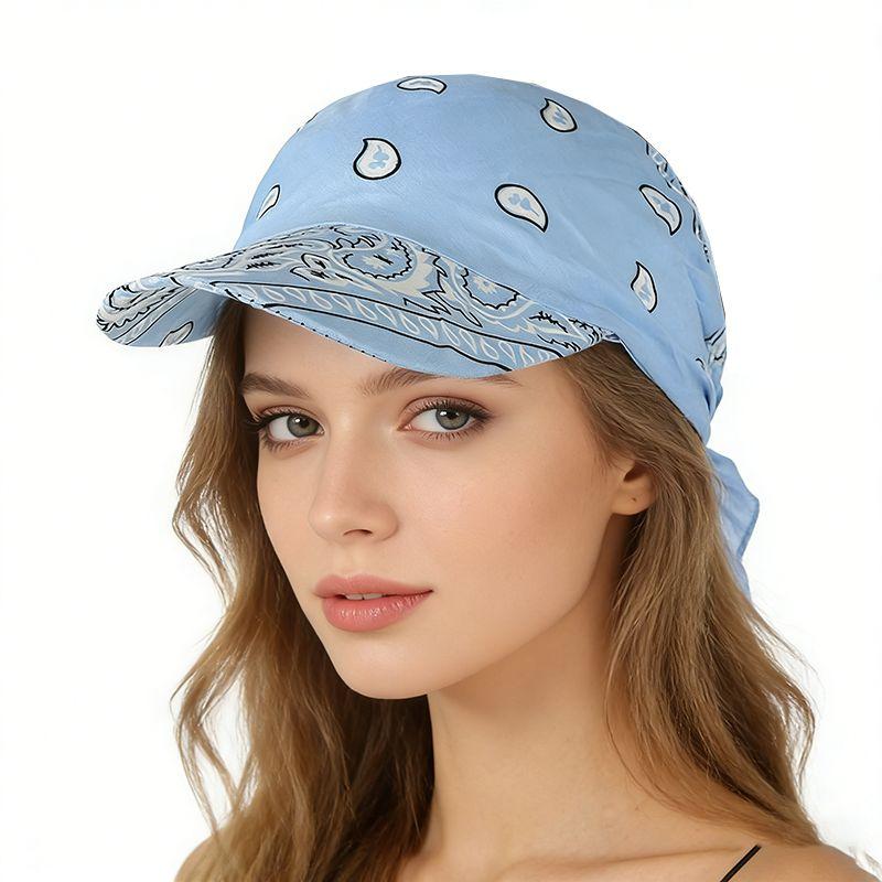 Damska Kolorowa Bawełniana Chusta na Głowę z Wzorem Paisley z Daszkiem Opaska Bandana Ochrona przed Słońcem Lekka Oddychająca Letnia Outdoor