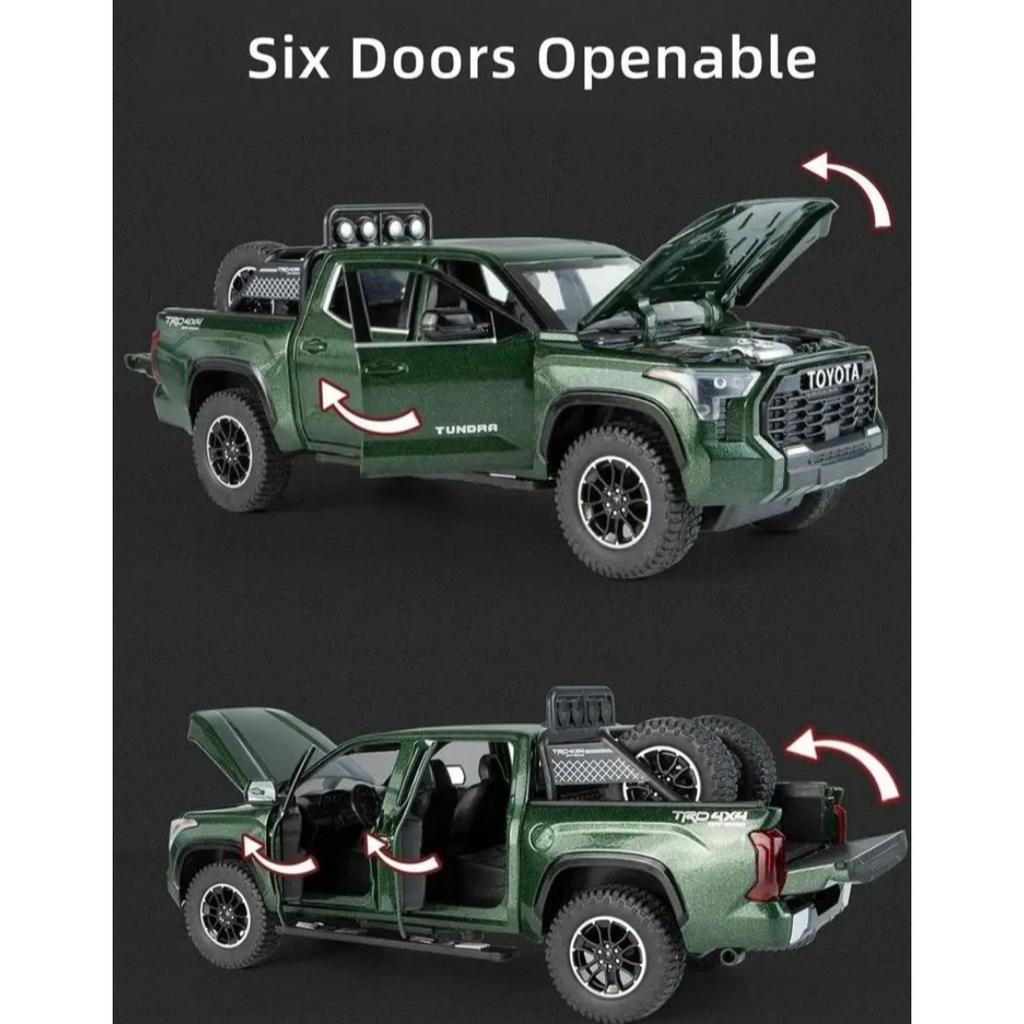 1/24 TOYOTA Tundra TRD Pickup Truck Off-Road Diecast Alloy Miniature Toy Car Model Pull Back Sound Light Collection Gift for Boy