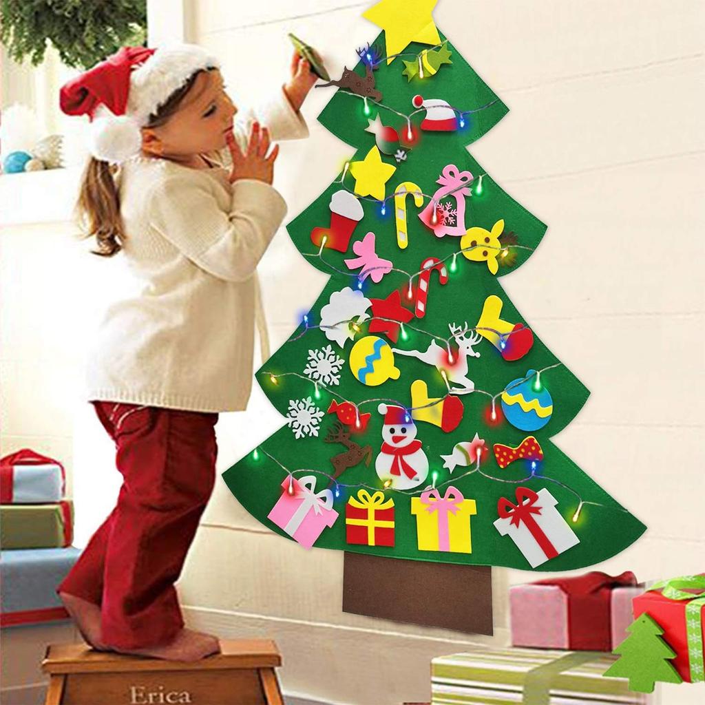 Baby Montessori Toy 32pcs DIY Felt Christmas Tree Toddlers Busy Board Xmas Tree Gift for Boy Girl Door Wall Ornament Decorations