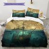 Map Ocean Architecture Pattern Bedding Quilt Set  Home Decoration  Gift (1 * duvet cover + 2 * pillowcase  without core)