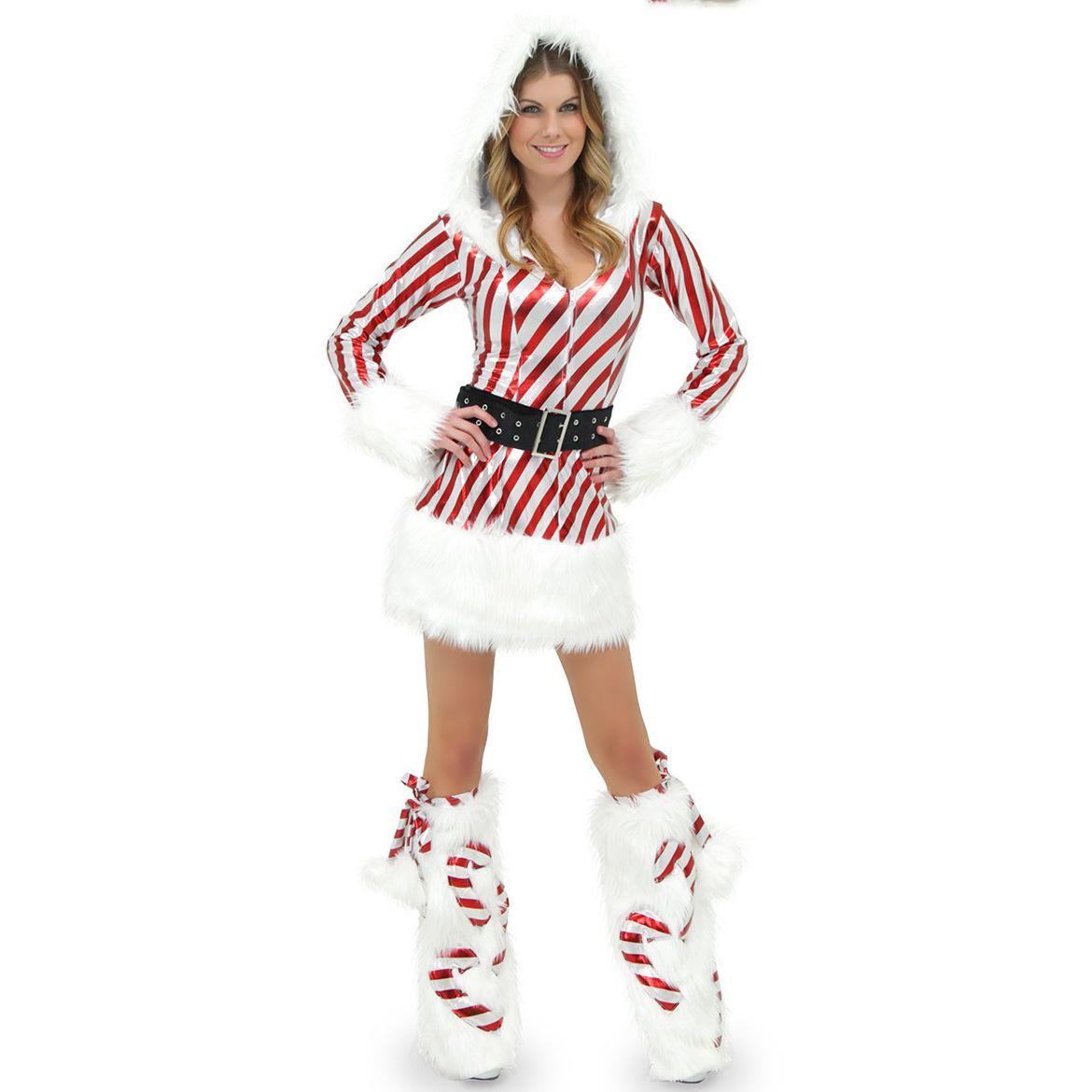 

- Red and white striped Christmas costumes, Christmas costumes cos costumes, performance costumes, foot covers Christmas costumes XL