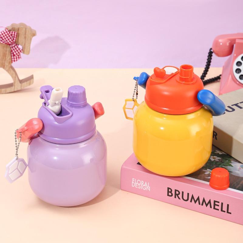 650ml 316 Stainless Steel Big Belly Insulated Bottle Portable Double-Wall Vacuum Thermos, Dual Drinking Spout Handle Water Cup