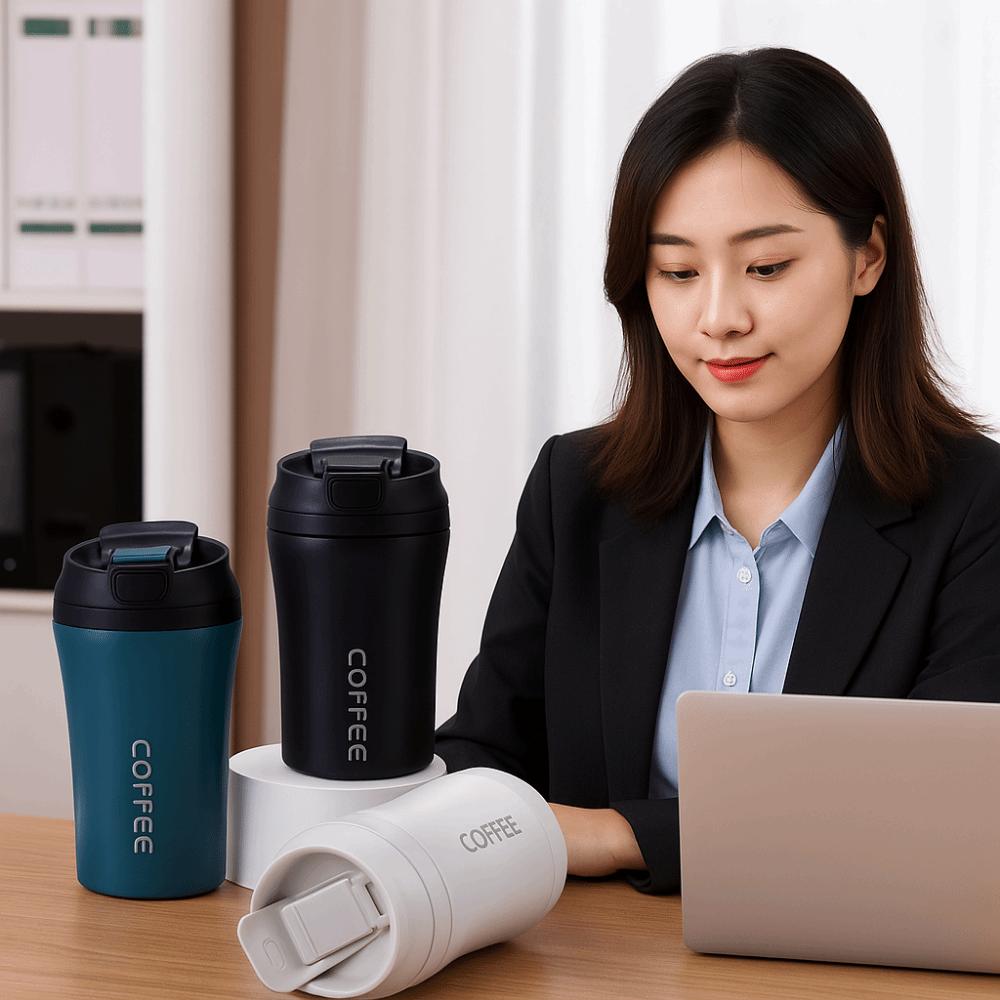 420ml Capacity Coffee Cup Flip Lid Water Bottle Creative Insulated Thermo Cup Women Men