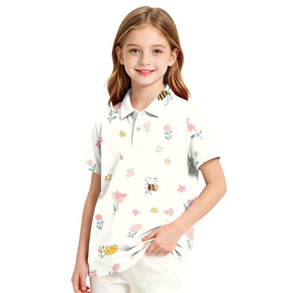 Girls' Polka Dot Print Casual T-Shirt for School Uniform and Everyday Wear