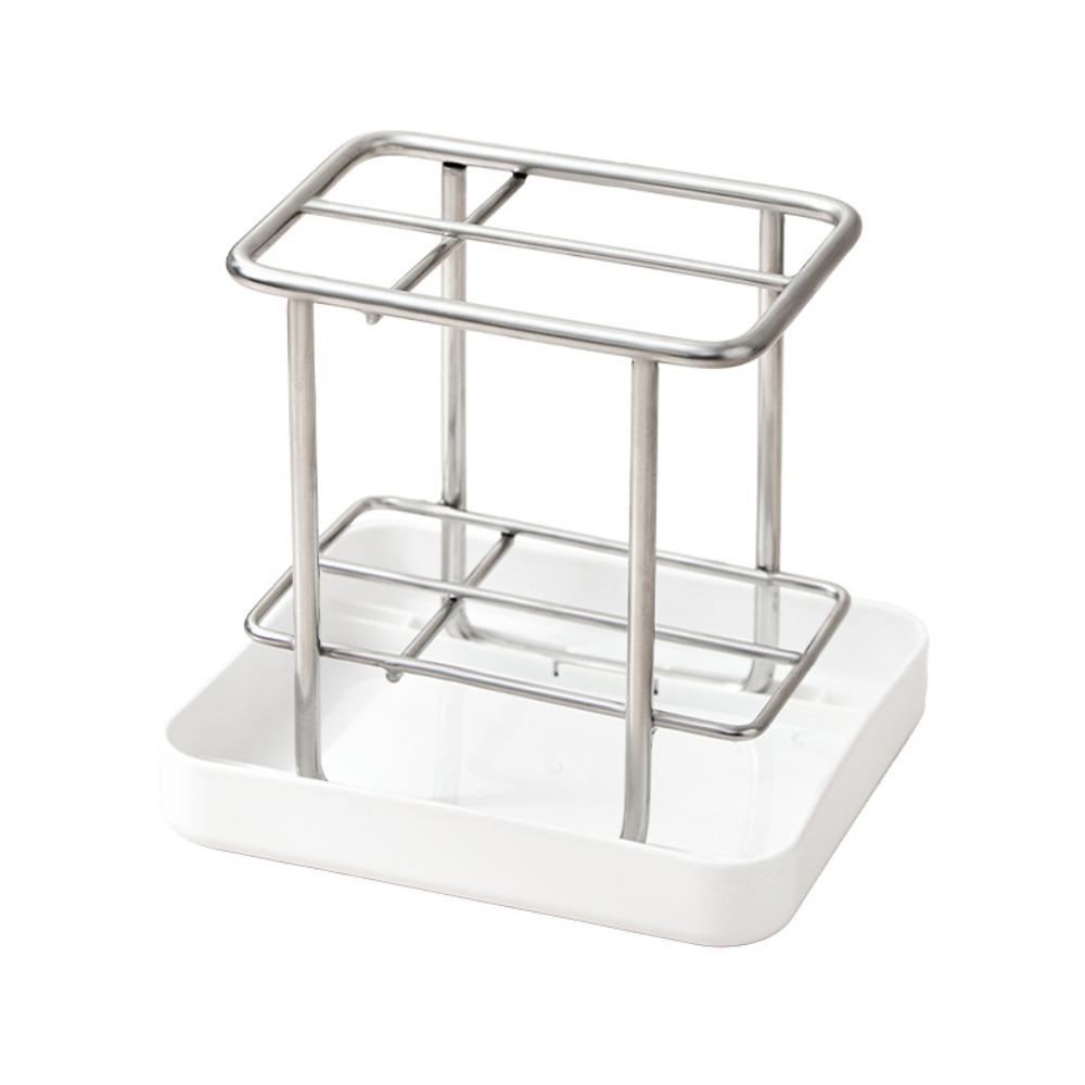 Simple Stainless Steel Toothbrush Holder with Tray Multi-functional Washbasin Storage Rack Drainage Storage Box Home
