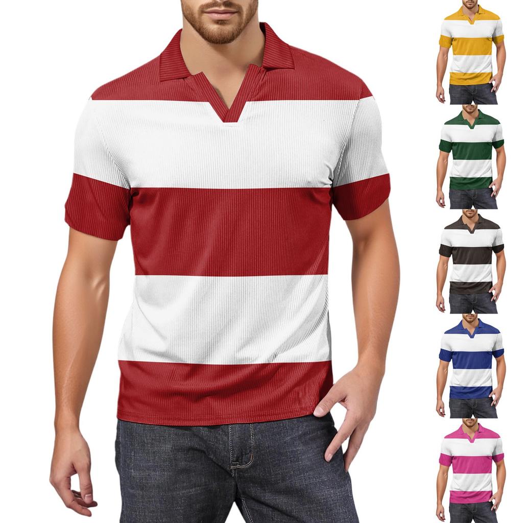 Moda Hombre Top Estampado Cuello en V Manga Corta Camiseta de Golf
