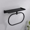 Bathroom Towel Ring with Shelf Stainless Steel Black Brushed Adhesive Wall Mounted Lavatory Oval Towel Holder Storage Hanger