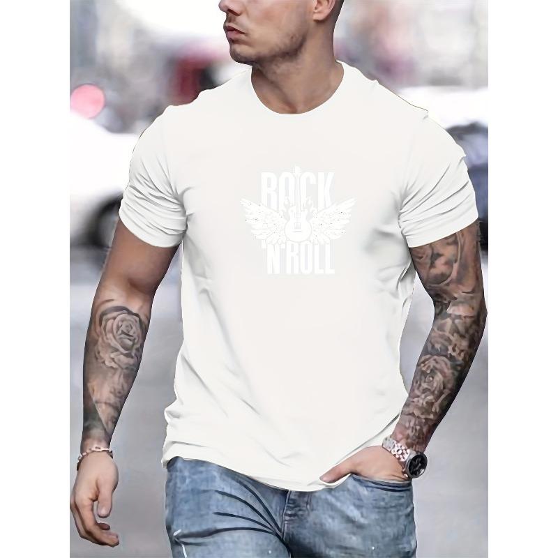 

Men s Rock & Roll Guitar Wings Graphic Tee - Soft Cotton, Crew Neck, Short Sleeve Casual Shirt for All Seasons S белый