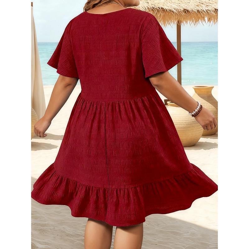 Summer Dress for Women Plus Size Elegant Fashion Round Neck Weave Patchwork Loose Short Sleeve
