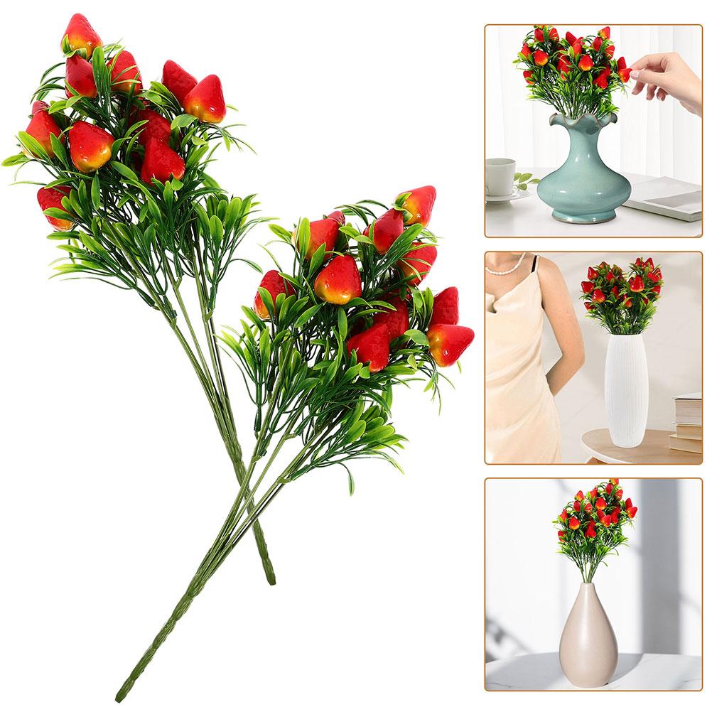 1pcs Artificial Strawberry Bunch Faux Fruit Stems Bright Lifelike Fake Strawberries For Vase Filling Home Party Decor Crafts