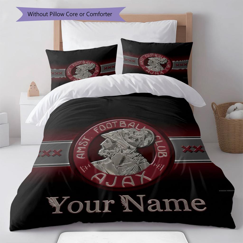 AFC Ajax Custom Name Pattern Bedding,Quilt Set Quilt Cover Pillowcase Home Birthday Gift(1 * Duvet Cover + 2 * Pillowcase, Without Core)