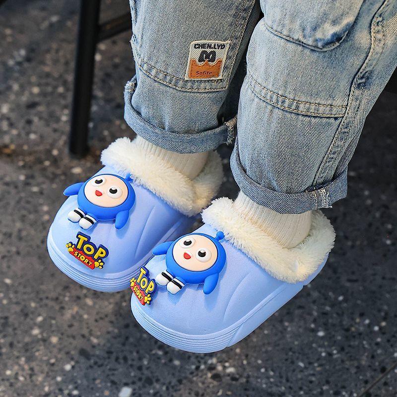 Waterproof Children's Cotton Slippers Boys Girls Winter New Indoor Home Non-Slip Thick Sole Fleece-Lined Cotton Slippers Girls Shoes