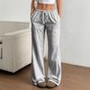 Damen Elastische Taille Gestreifte Weite Hosen Kordelzug Lässige Sommerhosen