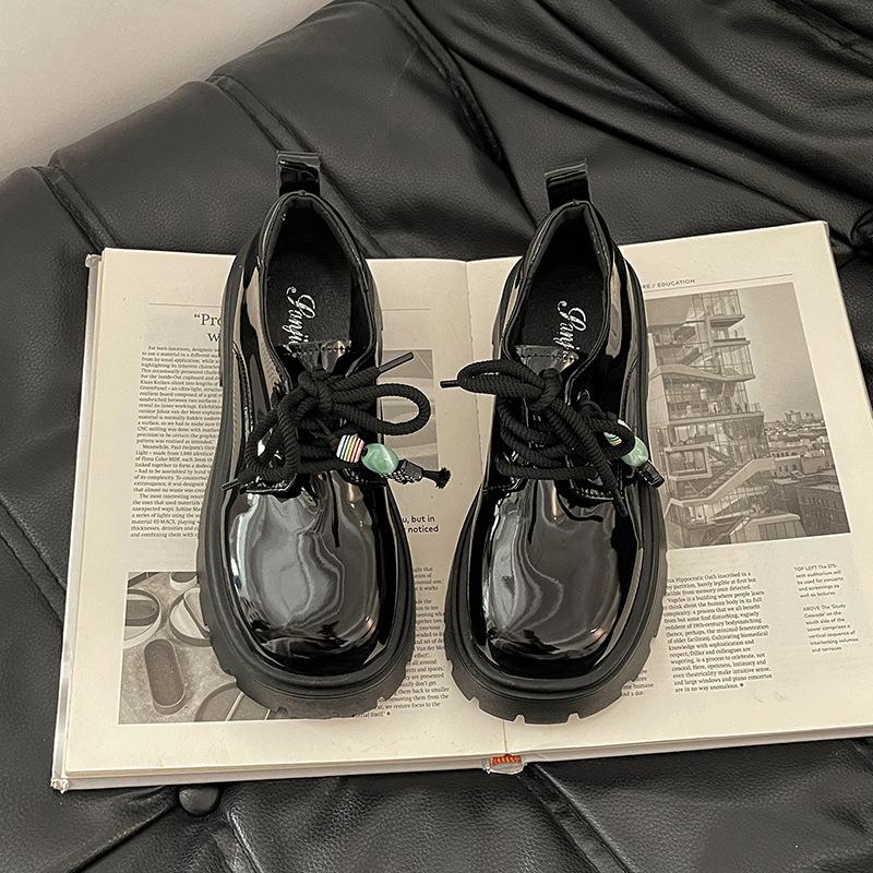 French British style thick-soled heightened rhinestone beaded small leather shoes women's 2025 autumn new skirt loafers single shoes