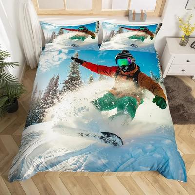 Ski Sports Duvet Cover Queen for Boy Teen Winter Sports Ski Theme Comforter Cover Microfiber Snow Mountain Landscape Bedding Set