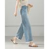 TERRE BLEUE Women's Summer High-Waist Wide-Leg Cropped Jeans