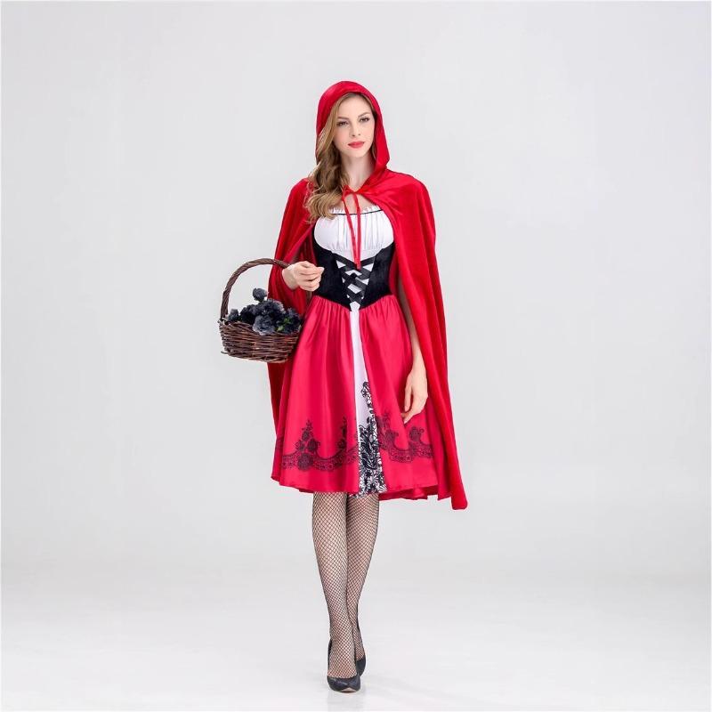 

Halloween Adult Little Red Riding Hood Costume Red Dress Cloak Cloak Masquerade Costume XXL