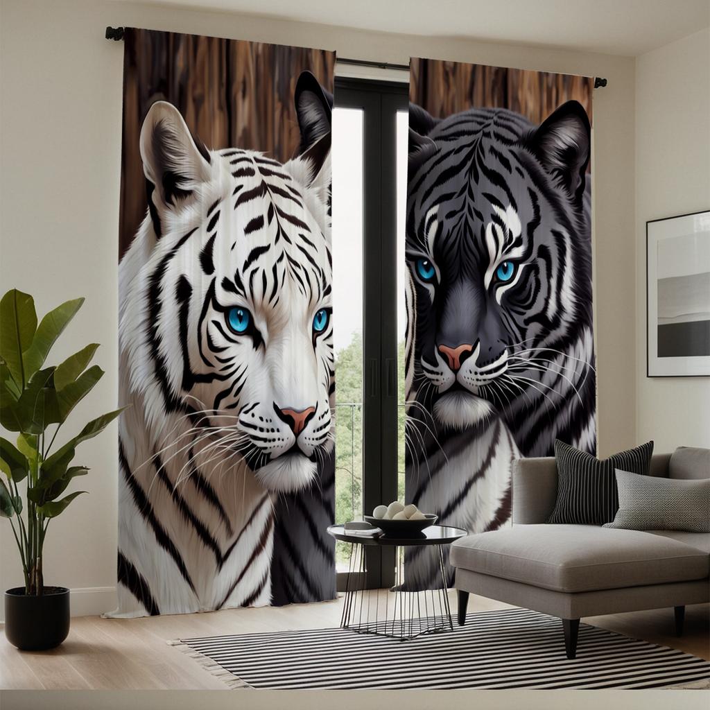 Double Tiger Print Curtains Polyester Fabric Suitable Bedroom Living Room Decoration Curtain Machine Washable Perfect For Sitting