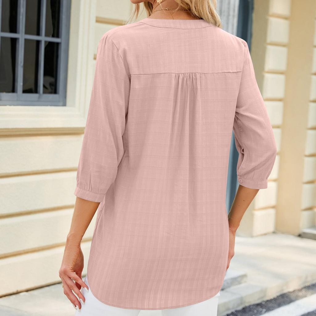 IHUASU Frühling/Sommer Einfarbig V-Ausschnitt Knopf Lockeres Set Chiffonbluse Frau