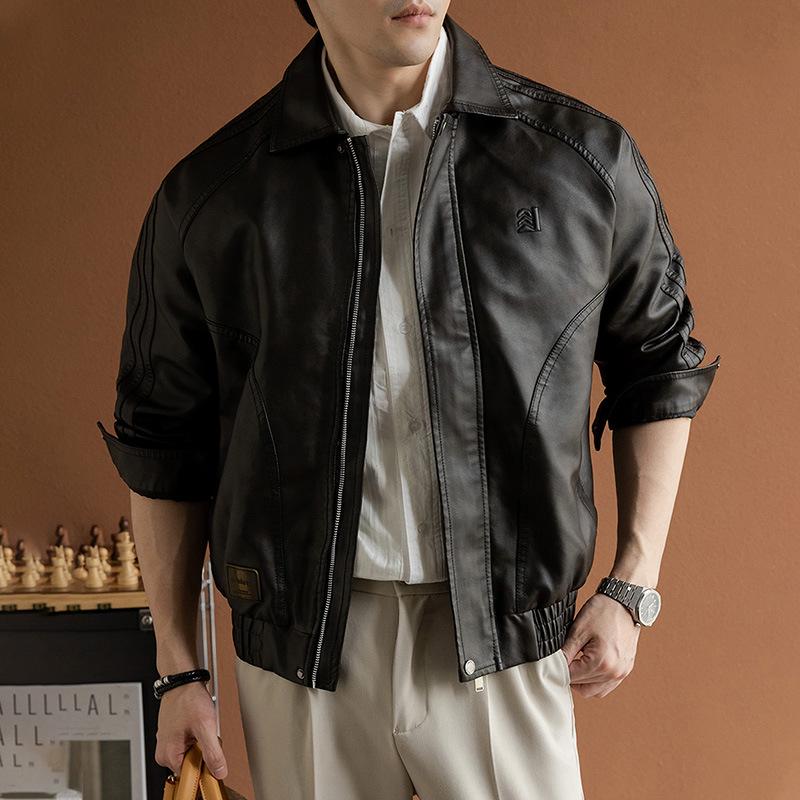 Spring & Autumn Men's Trendy PU Leather Motorcycle Jacket: Handsome, Casual, Loose Fit, Plus Size