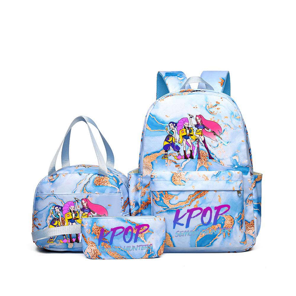 Demon Hunters Three-Piece Children'S School Bag Large Capacity 3D Digital Color Printing Kindergarten School Bag Meal Bag Pencil Bag