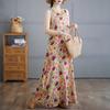 DIMANAF 2025 Women Linen Summer Flower print Dress Casual Ladies Basic Long Dress 8083