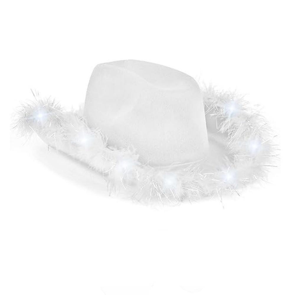 Light Up Cowgirl Hat Feather Edge Shiny LED Cowboy Hat Five Pointed Star Hats Performance Costume Cap Birthday Party Costumes