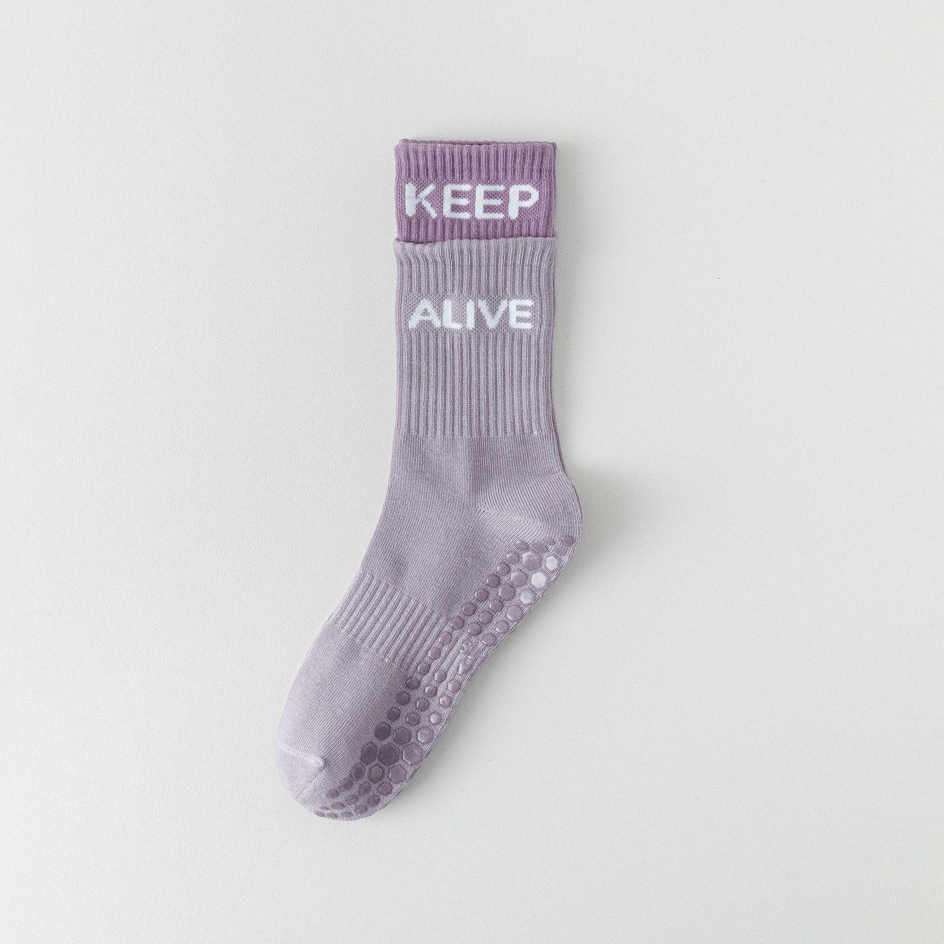 

Женские нескользящие носки для йоги - средней длины, дышащие и с силиконовыми захватами для фитнеса в помещении и аэробики, идеально подходят для осени и зимы фиолетовый