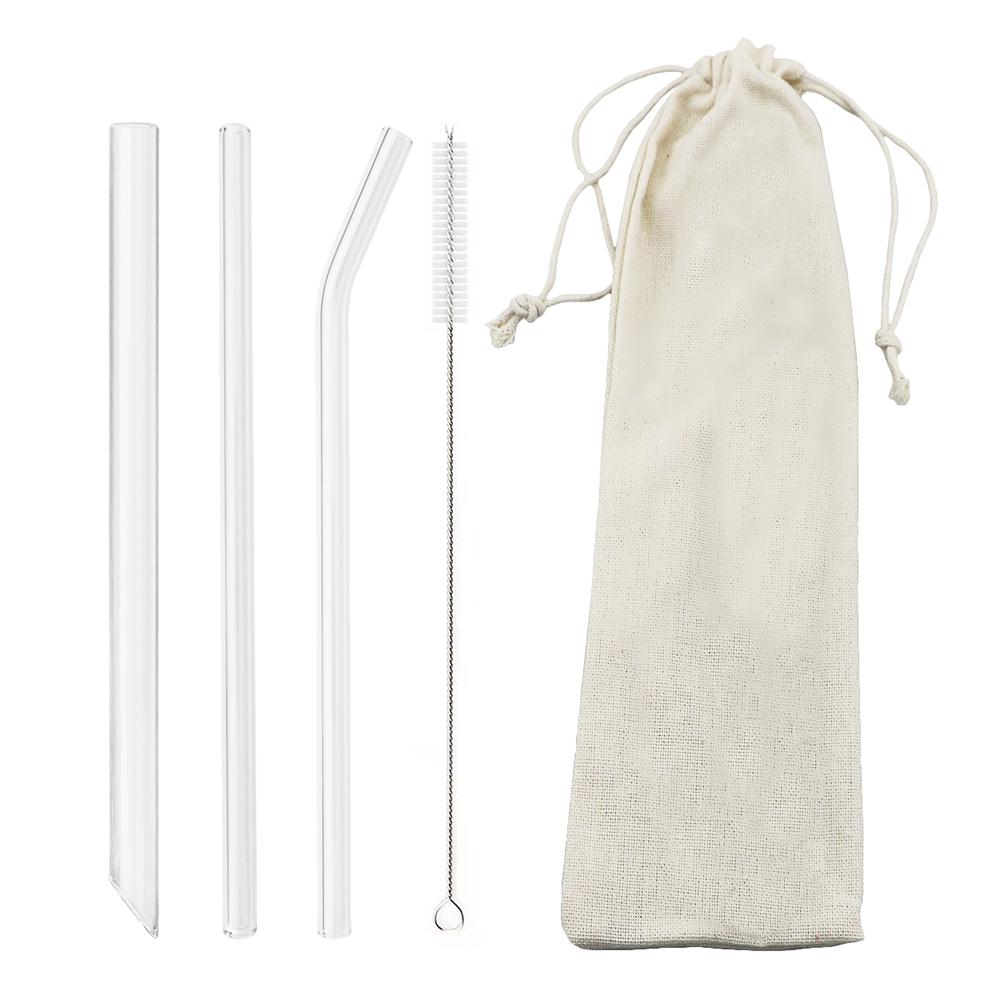 High Borosilicate Sharp Glass Straw Reusable Drinking Straw Set with Brush Bubble Tea Smoothies Cocktails Drinks Bar Accessories