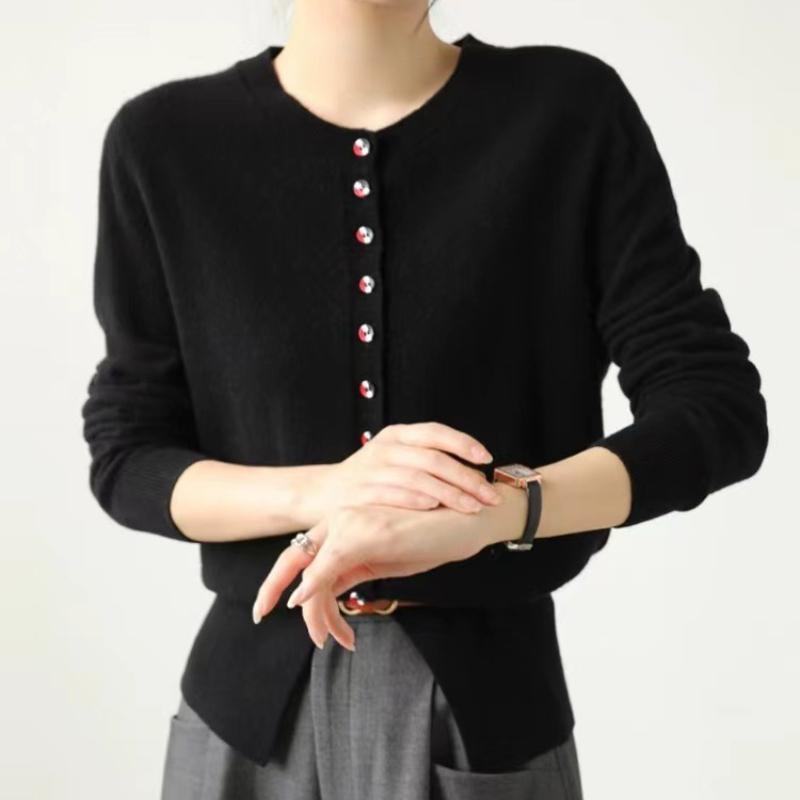 

IHUASU легкий роскошный шерстяной вязаный кардиган для женщин весна и осень новый тонкий отрезок кашемира универсальный нижний свитер свитер XL чёрный