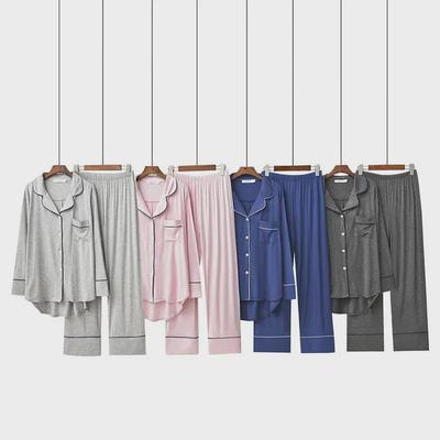 Langärmliges Revers-Pyjama-Set für Damen – Frühling/Herbst, zweiteilig, lockere Passform