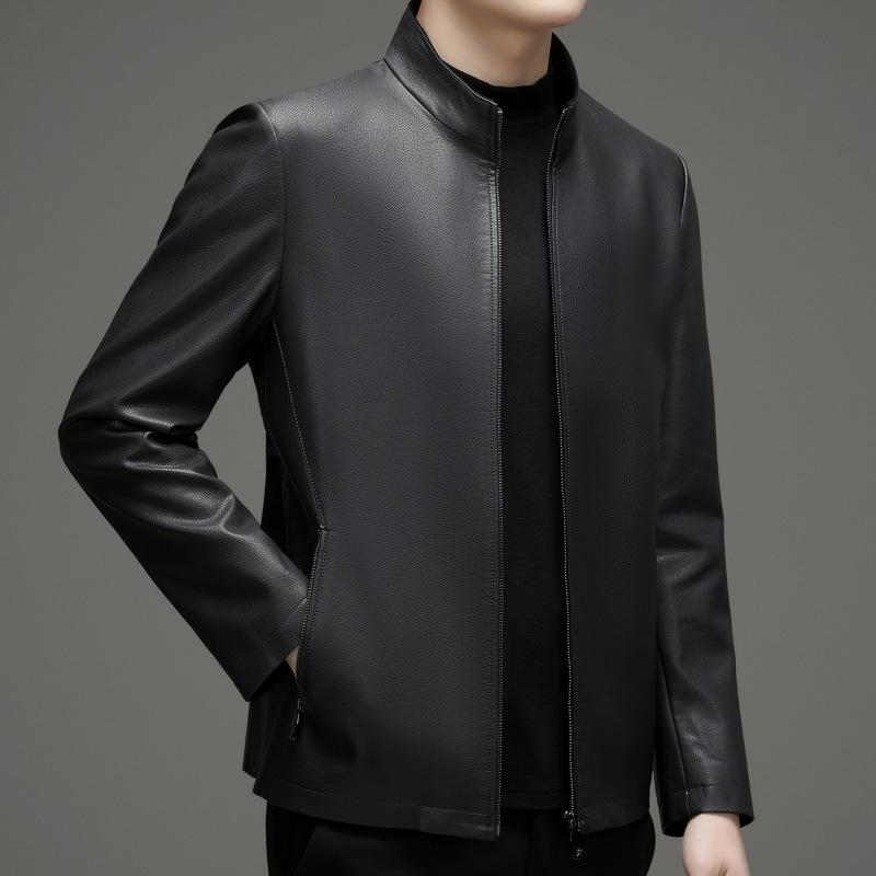 Autumn and winter new middle-aged father leather jacket men's business casual stand collar genuine leather sheepskin jacket