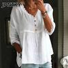 JPNTKY Women's Fashion Casual Solid Color Print 3/4 Sleeves V Neck Blouses & Shirts
