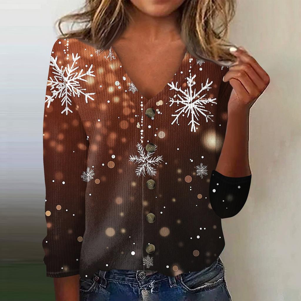 Women's Fashion Print Long Sleeve Knitted Cardigan Button Up Jacket