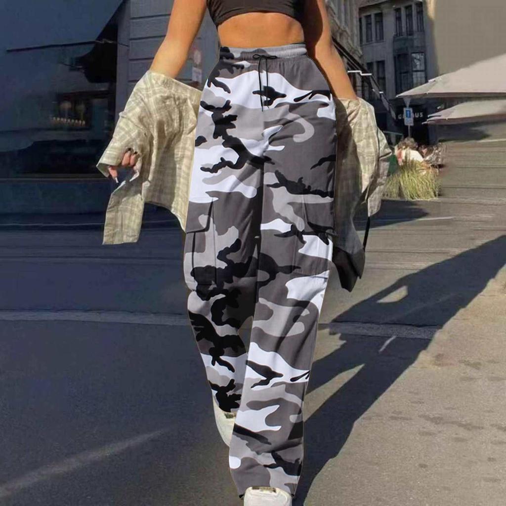 Trendy Uformell Streetwear for kvinner Baggy Cargo-bukser med lommer Bukser med brede ben Løse kjeledresser Lange bukser