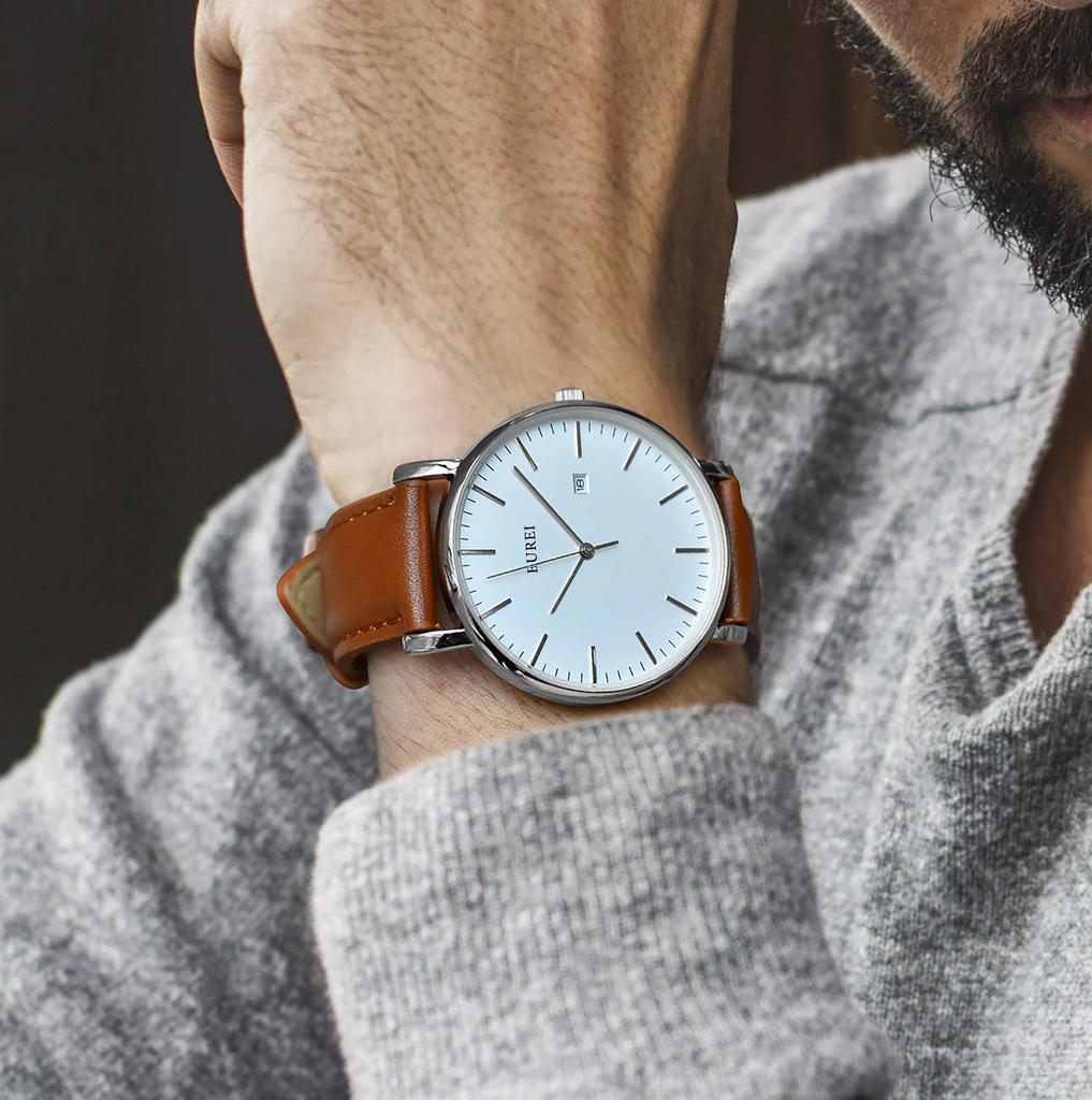 BUREI Armbanduhr aus Leder, beliebte Marke, analog, schlicht, wasserdicht, stilvoll, für den Arbeitsweg, Business-Uhr für Herren [Artikel]