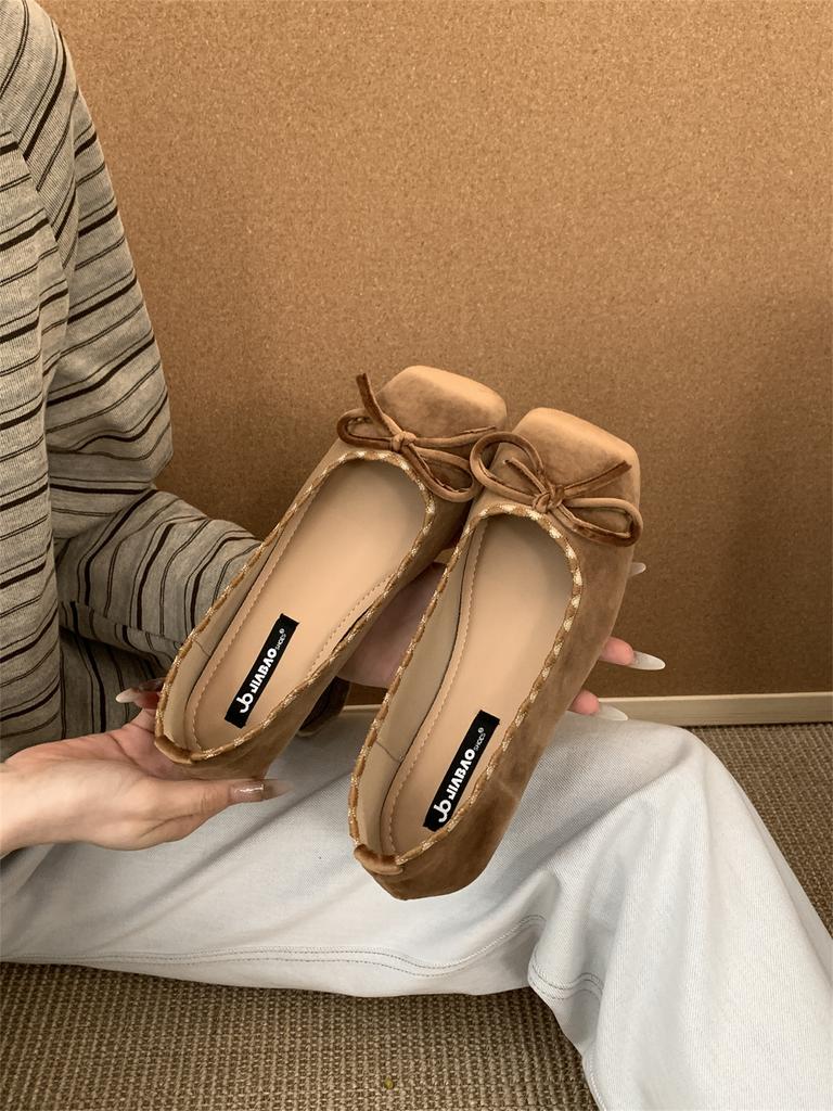 Square Head Retro Small Red Bow Shallow Mouth Evening Single Shoes Women's 2025 New Ballet Gentle Grandma Shoes