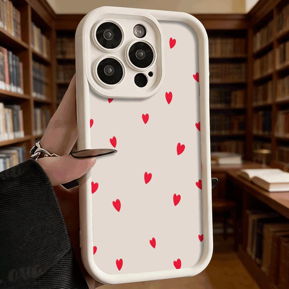 Red Watercolor Hearts Phone Case for iPhone 17 16 15 14 13 12 11 Pro Max Plus Anti Scratch, Gel Flexible Protective