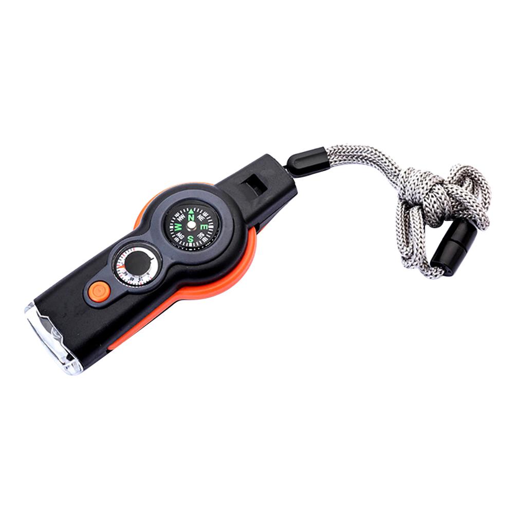 7 in 1 Multifunktions-Outdoor-Pfeife Kompass Thermometer LED-Licht Spiegel Lupe Outdoor