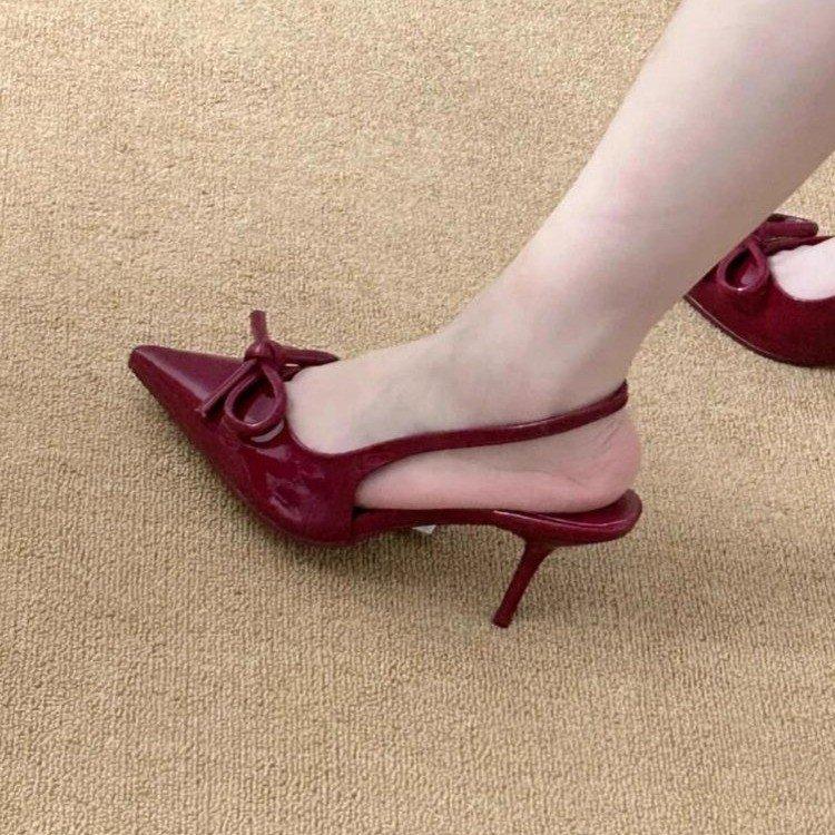 Fashion Baotou sandals 2025 spring and summer new bowknot high heels fairy shallow mouth stiletto Korean version ladies