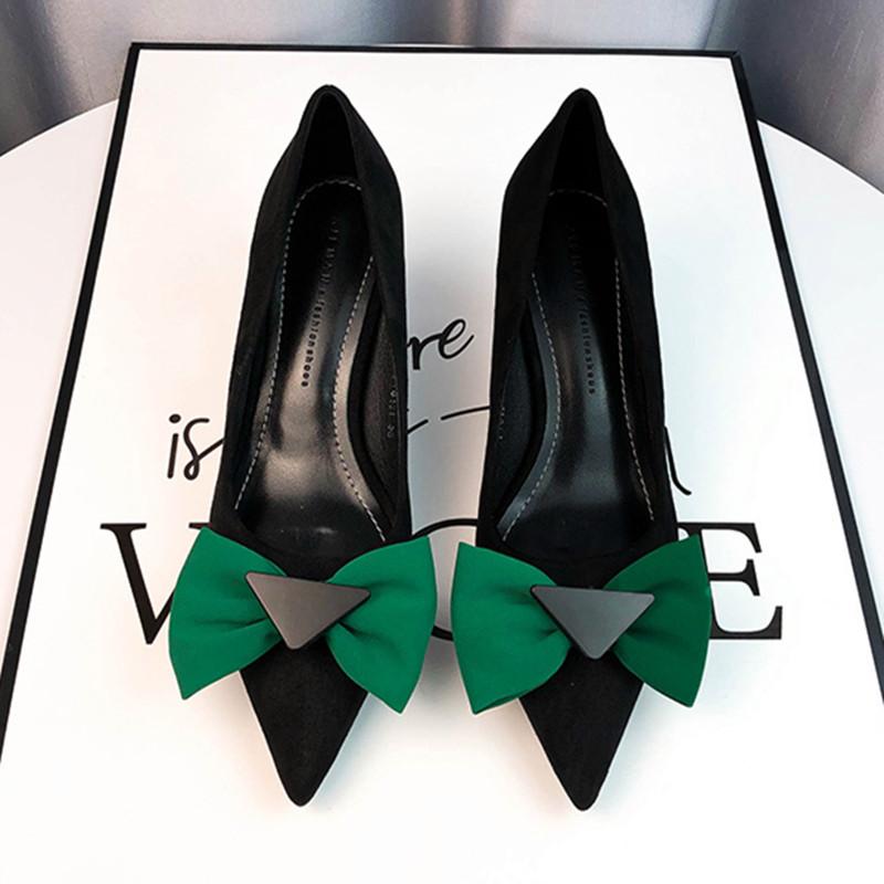 Fashion Elegant Butterfly Knot Design Women Pumps Pointed Toe Thin High Heels High Quality Cow Suede Upper Women Loafers Office Shoes