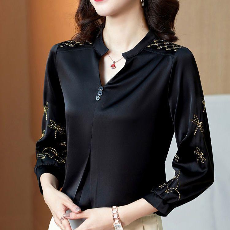 Cămăși de primăvară și vară pentru femei de mărime mare Cămăși largi de culoare uni Tricouri casual brodate