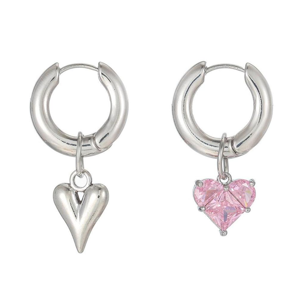 Punk Peach Heart Pendant Earrings for Women Silver Color Simple Fashion Geometric Circular Ear Buckle New Trendy Jewelry Gift