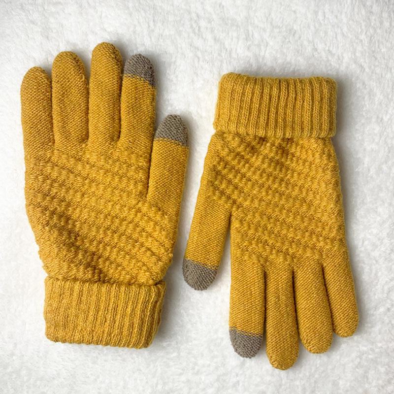 

Женские зимние перчатки 2024 года с бархатной подкладкой из плотной вязки — двухслойные, морозостойкие, теплые, для пар One Size жёлтый
