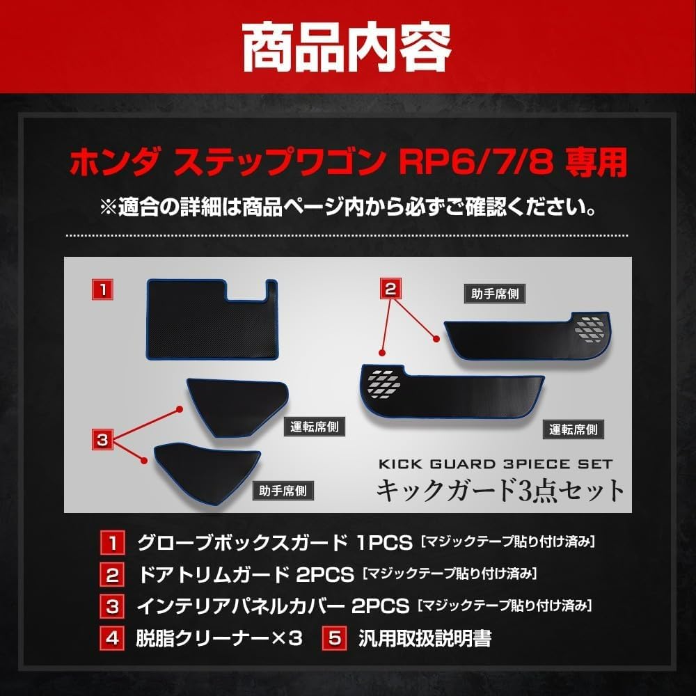YOURS Kick Guard Set for Honda Step WGN and RP8 Protects Instrument Door Glove Box and Leather Speakers from Scratches and Made In Compatible with