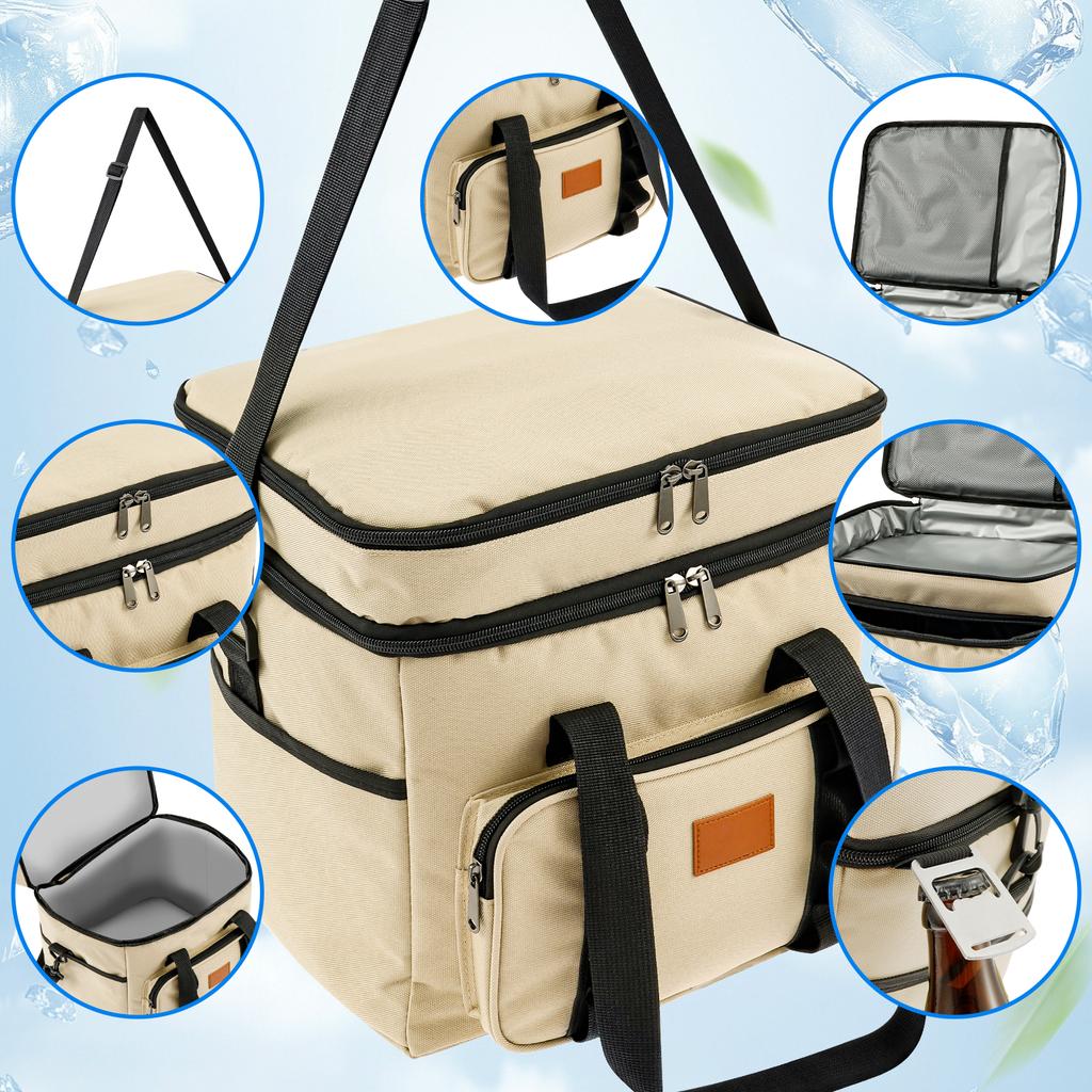 23L Multifunctional Double Layers Tote Cooler Lunch Bags Large Capacity Travel Picnic Lunch Box for Family Outdoor Activities
