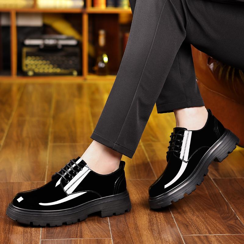 Men's lacquered leather shoes Classic minimalist style Office and Party Outdoor Fashion Street Thick soled shoes Black New